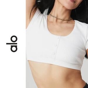 ALO Yoga | white Blissful Henley Bra Top | S